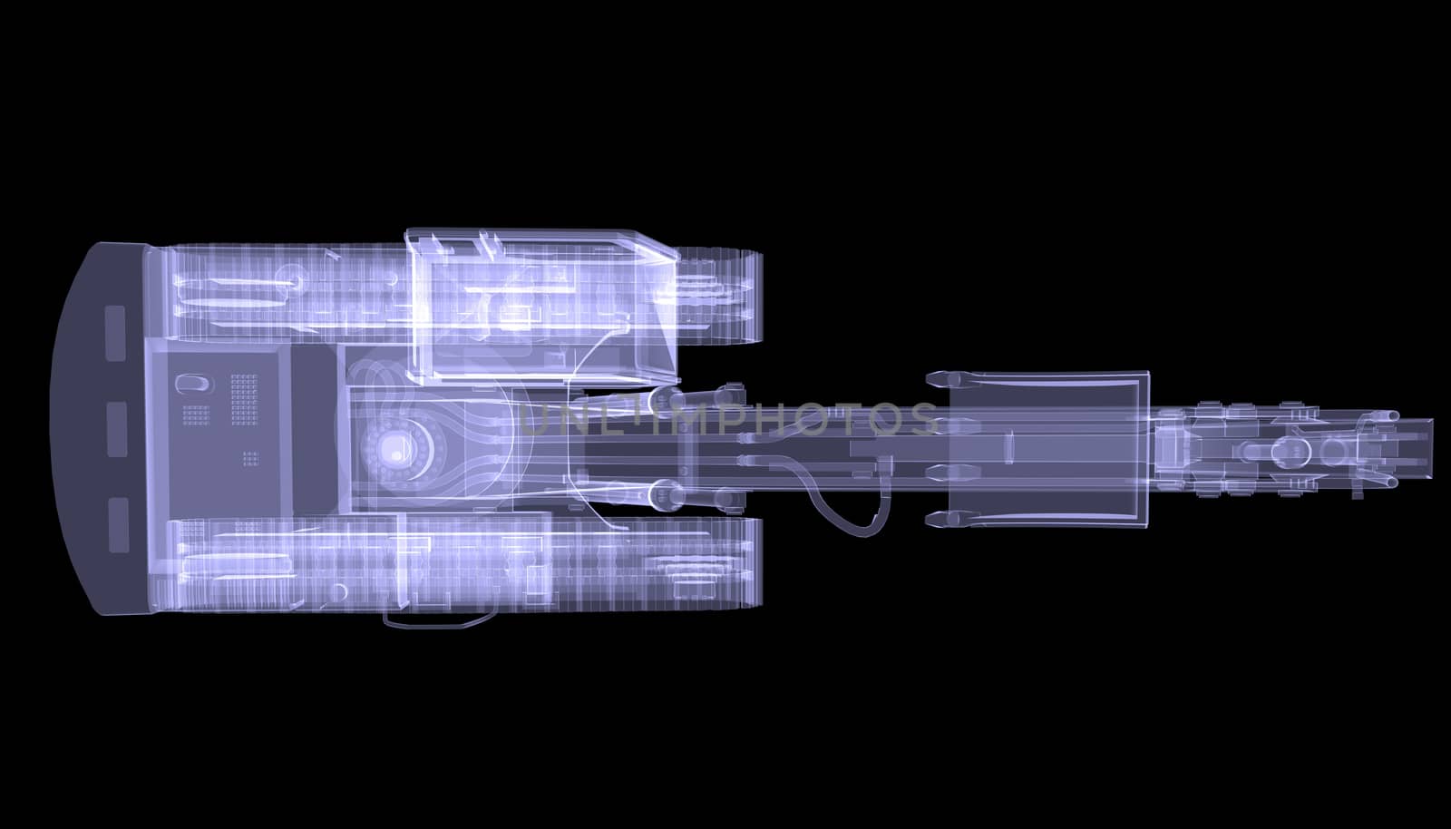 Excavator. X-ray. 3d render isolated on a black background