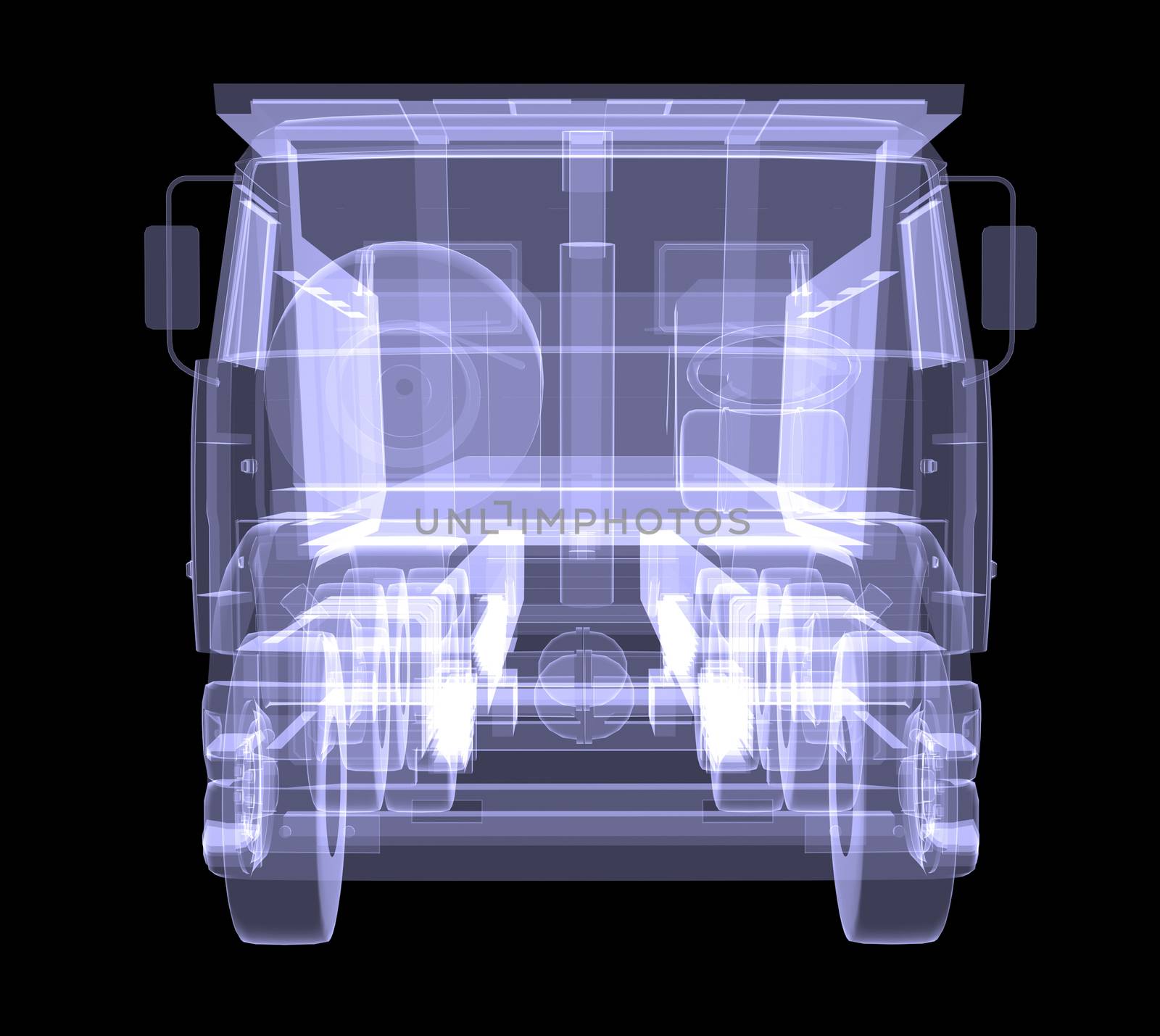 Big truck. X-ray. Isolated 3d render on black background