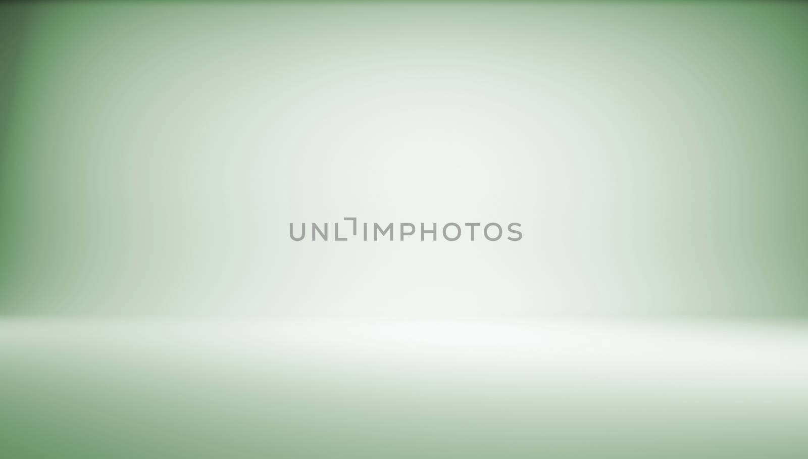 Green gradient background. 3d rendering. Photo studio