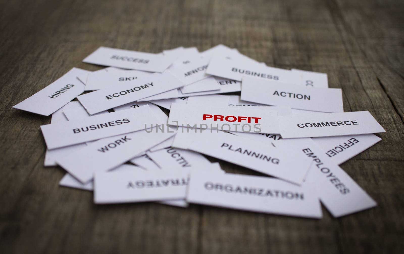 Paper strips with Profit Concept related words on wooden background
