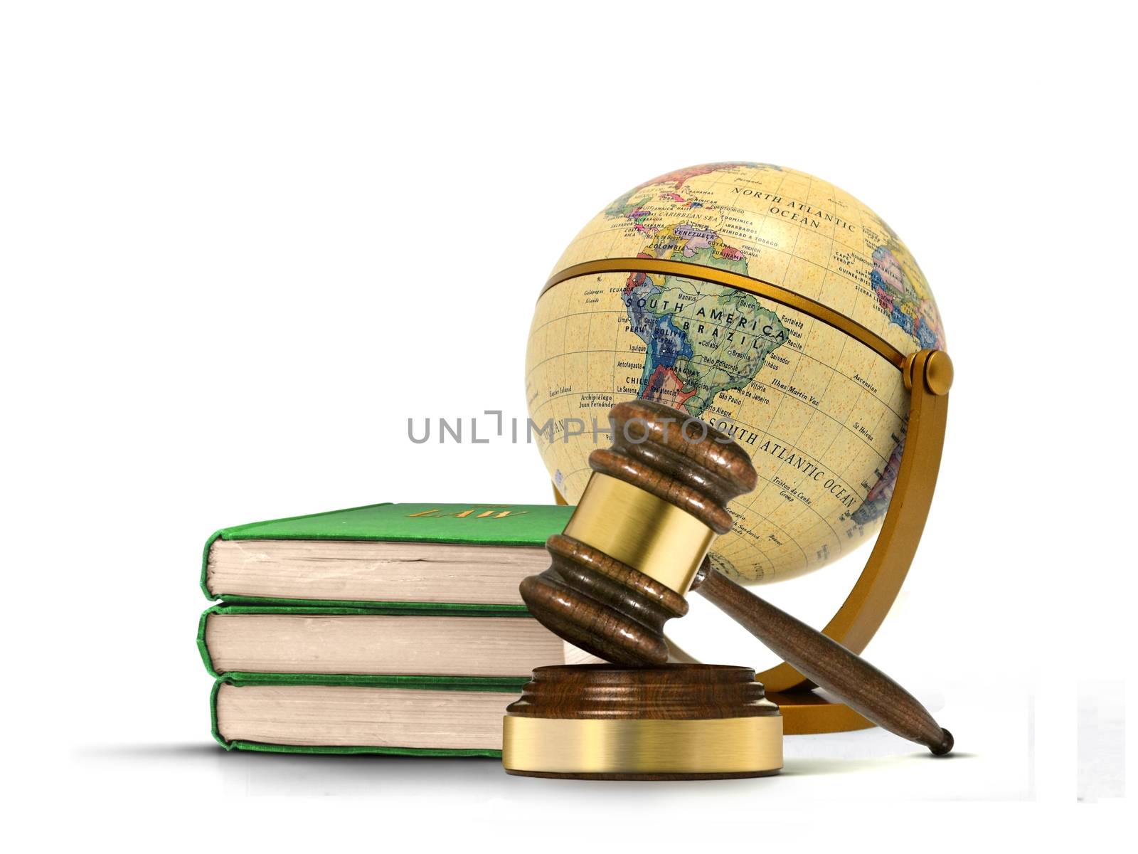 Books of Law with Gavel and Antique Globe