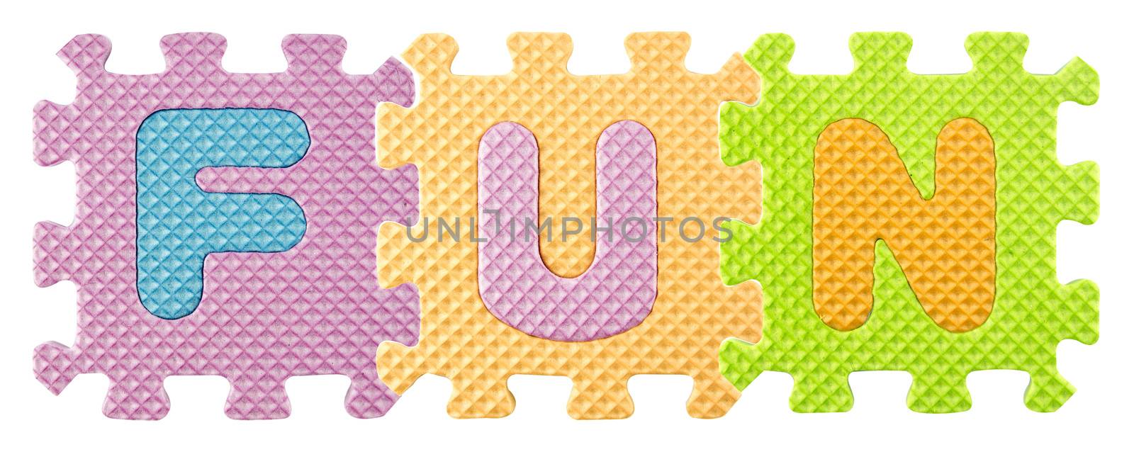 Fun word created from Alphabet puzzle isloated on white background , with clipping path.