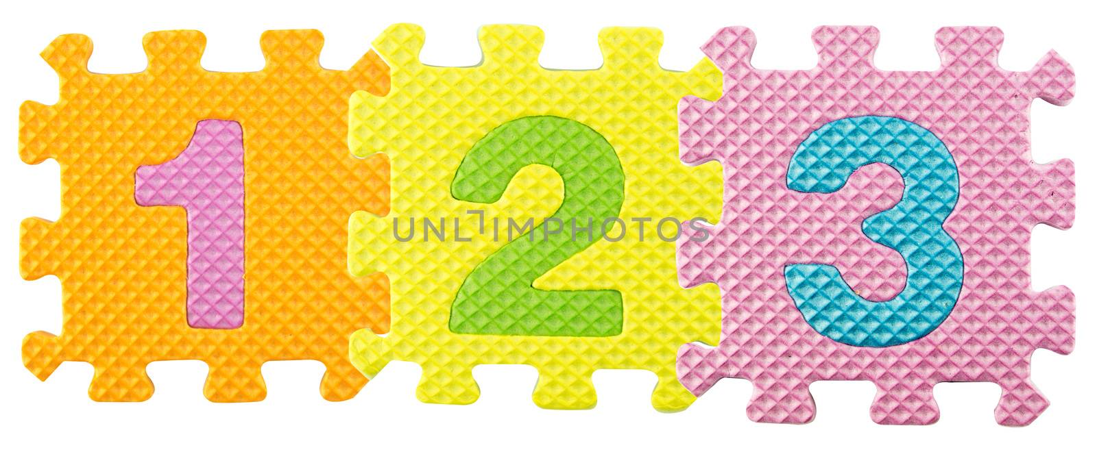 123 numbers created from Alphabet puzzle isloated on white background , with clipping path.