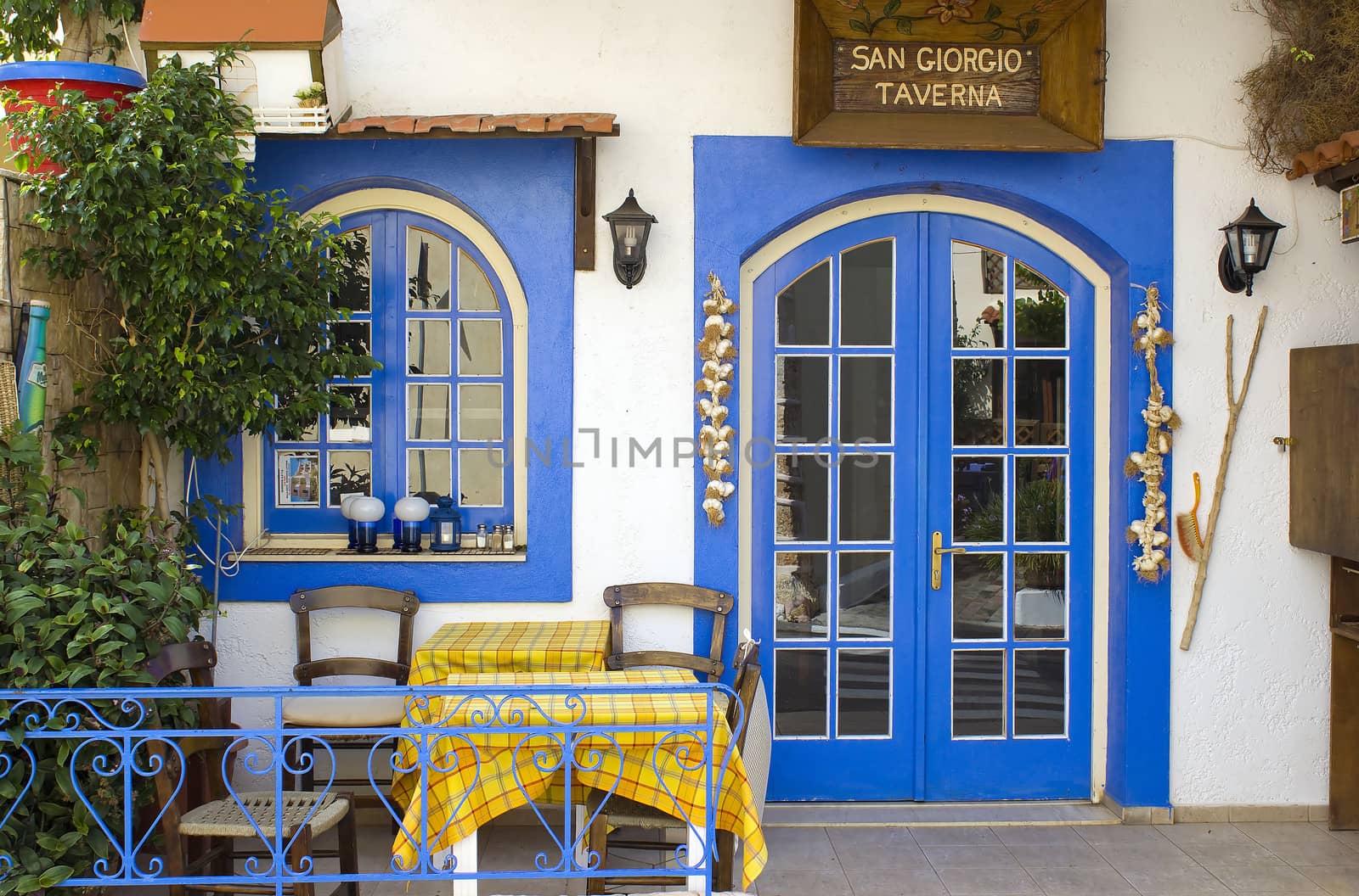 Table on the street outside Taverna in Malia, Crete