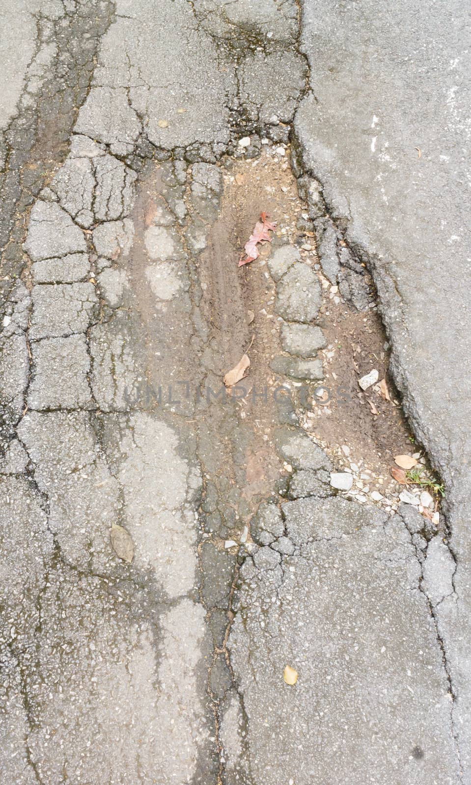 broken cracked asphalt pavement