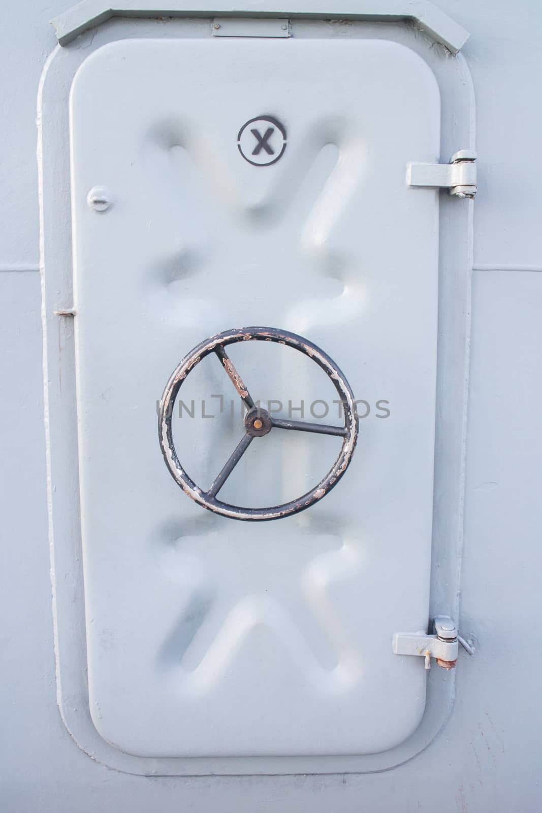 Iron ship door with lock wheel