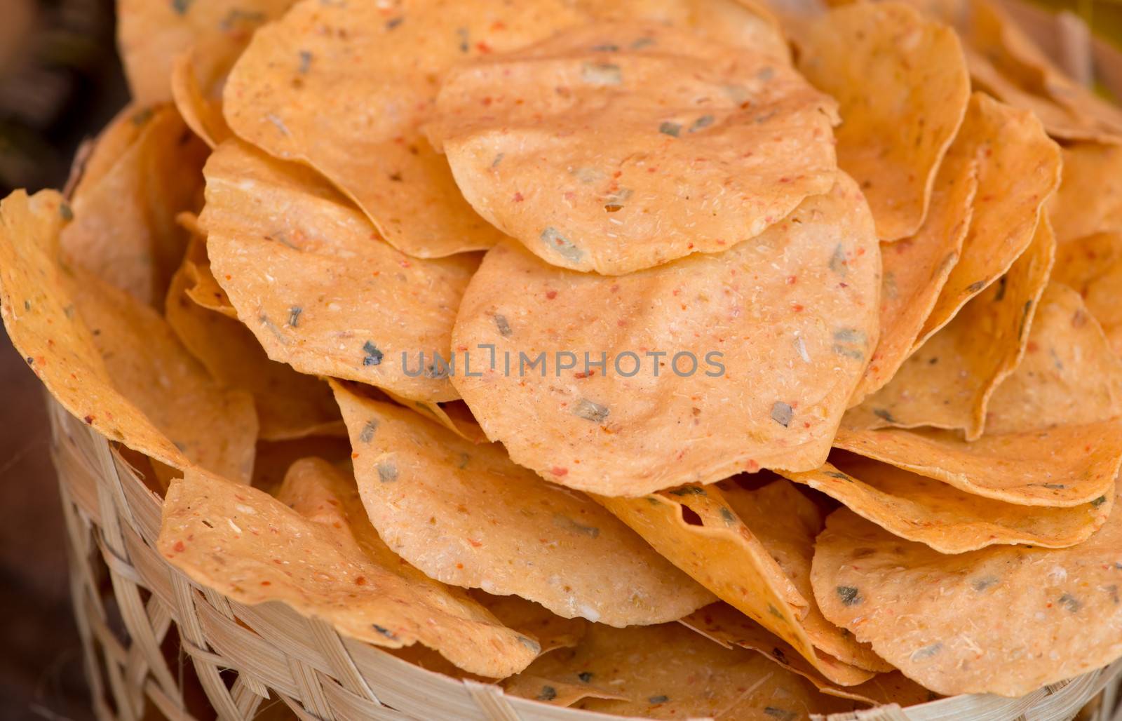 Natural potato handmade chips in basket