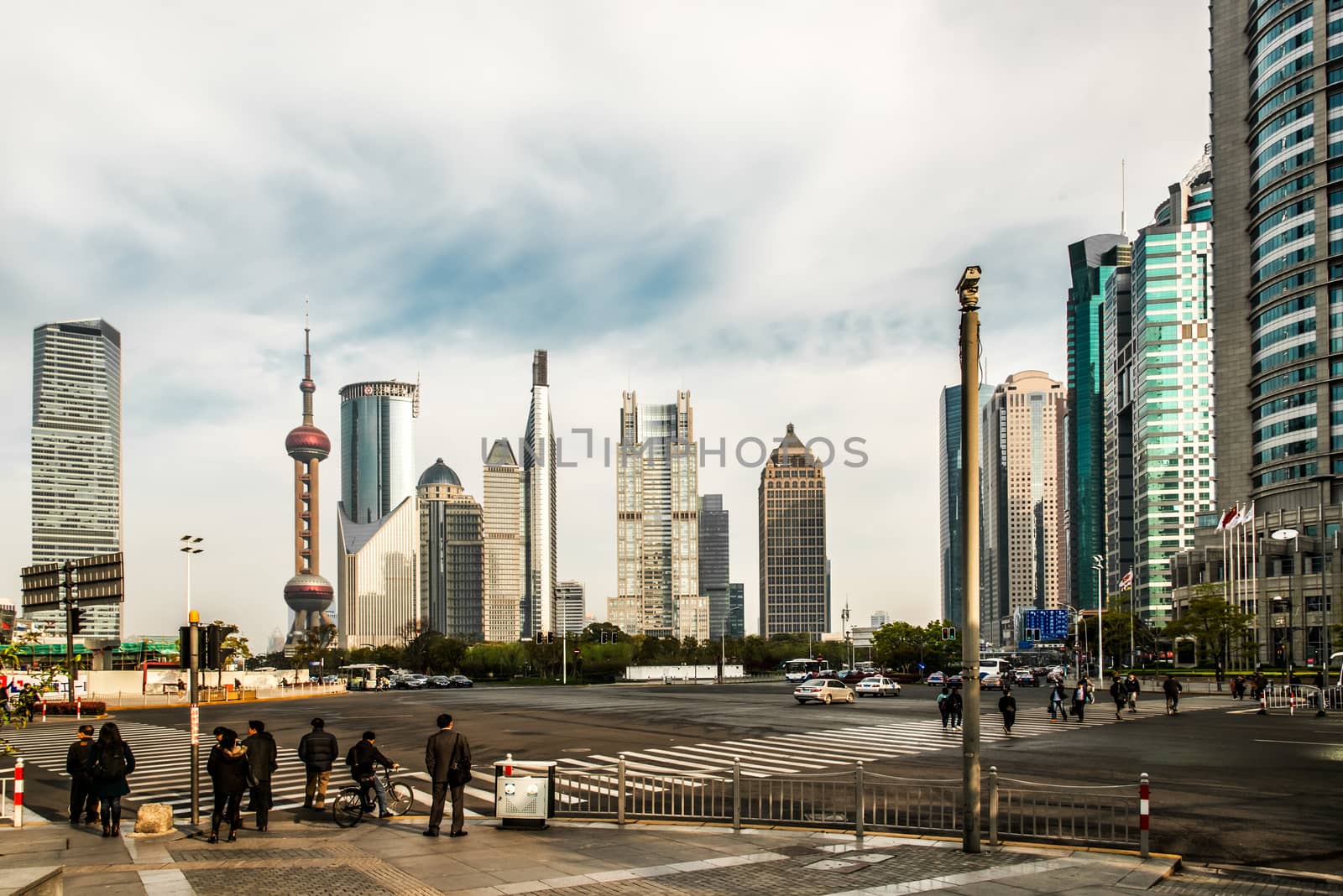 Shanghai, China - April 7, 2013: streets of pudong shanghai china at the city of Shanghai in China on april 7th, 2013