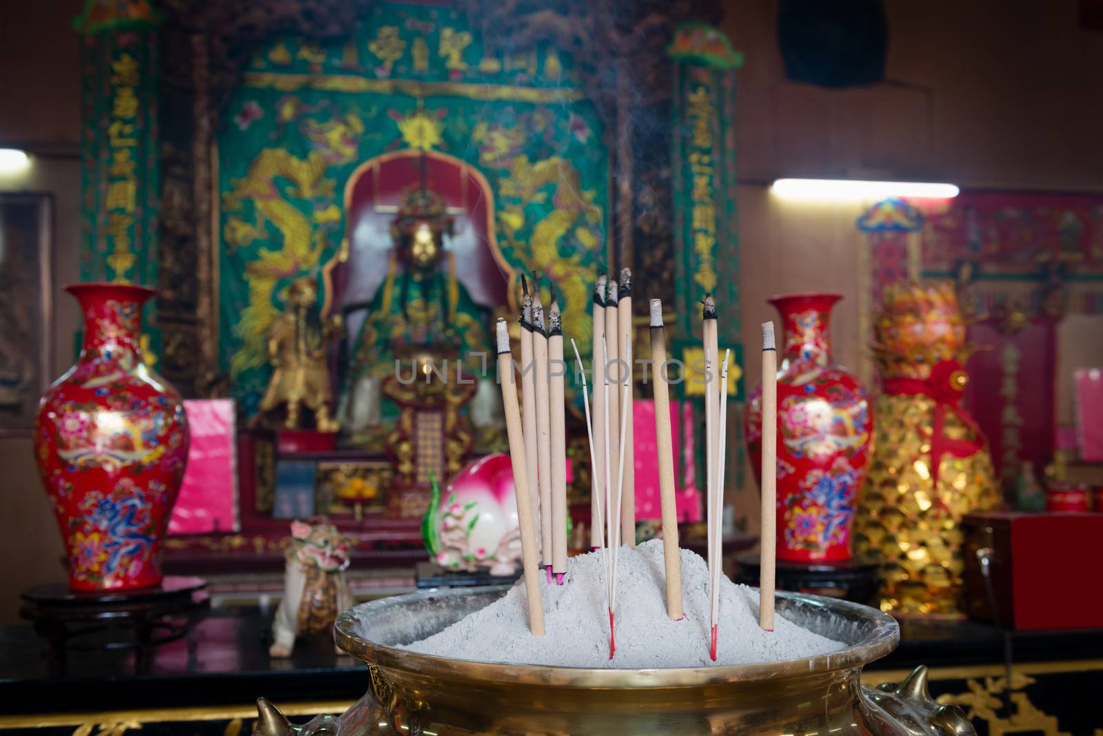 Incense sticks in Chinese temple. by iryna_rasko