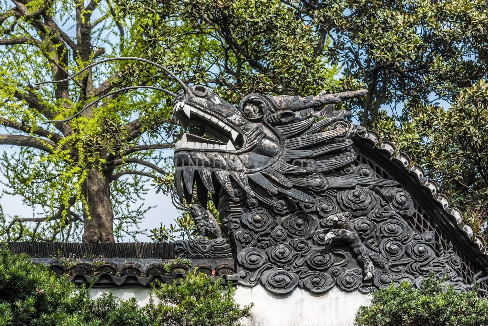 detail of the historic Yuyuan Garden created in the year 1559 by Pan Yunduan in shanghai china