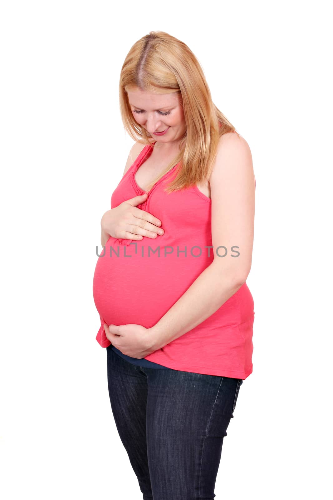 beautiful pregnant woman on white background 