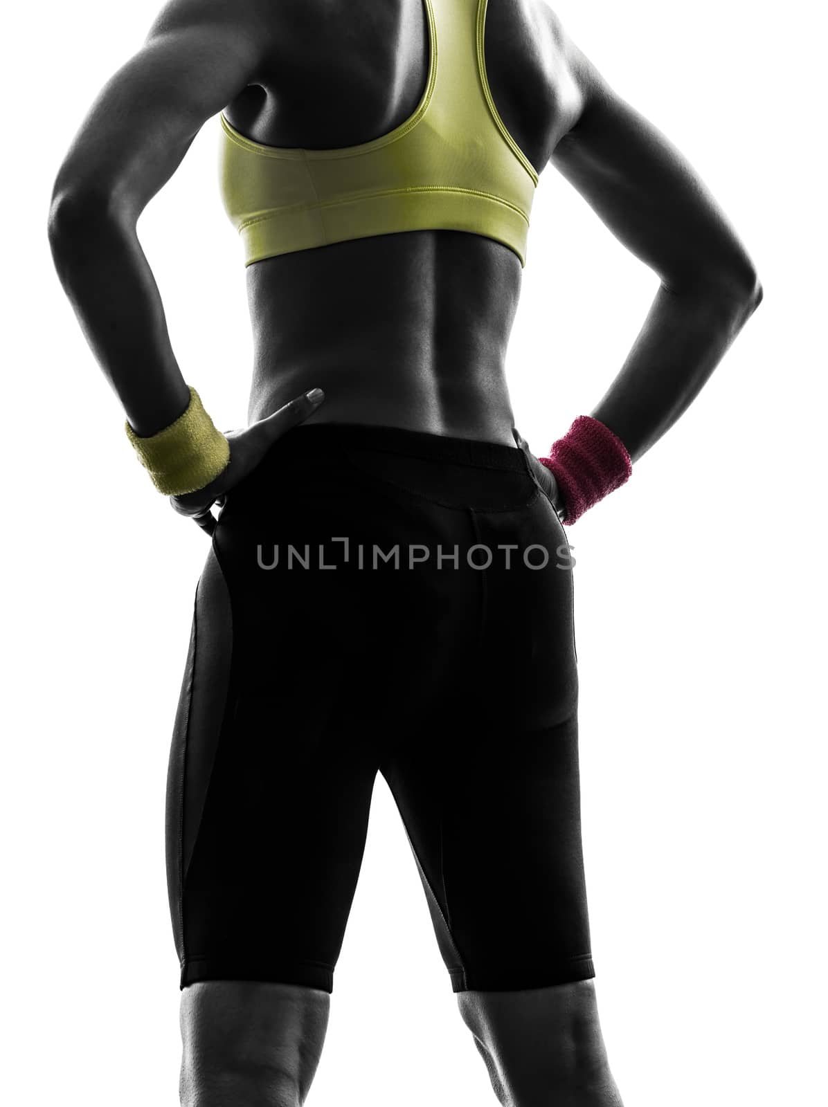close up buttocks rear view  one  woman back exercising fitness workout in silhouette  on white background