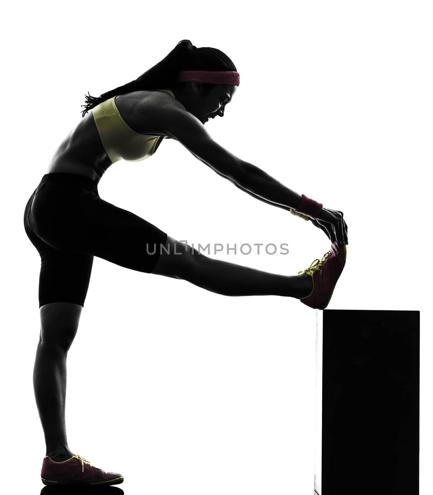 one  woman exercising fitness workout in silhouette  on white background