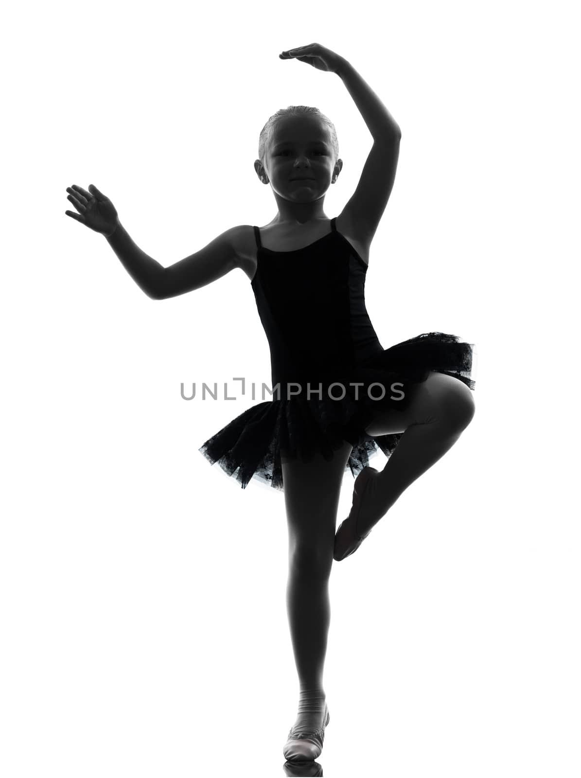 one  one little girl  ballerina ballet dancer dancing in silhouette on white background