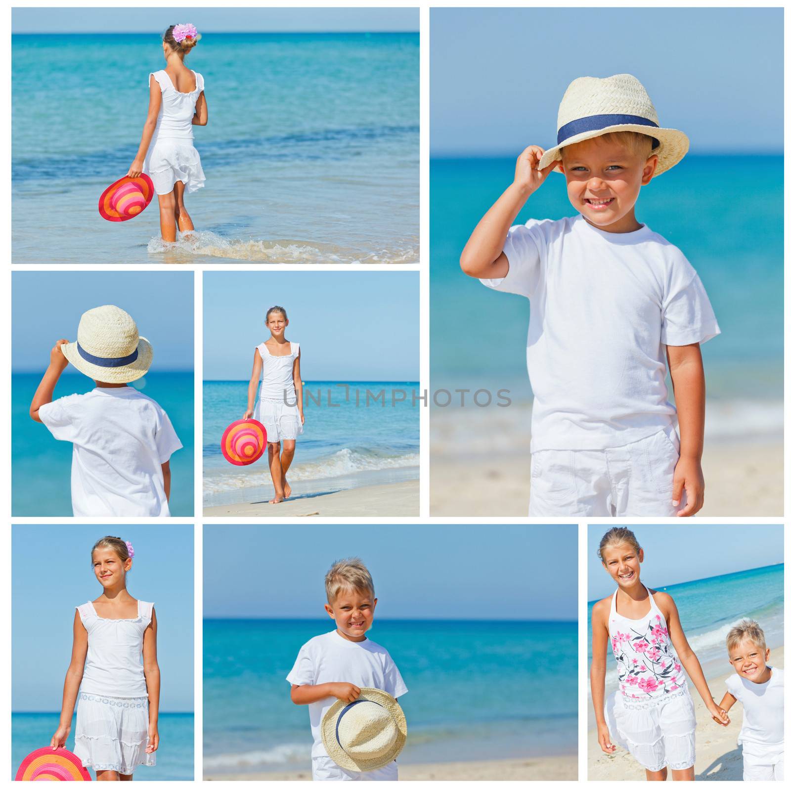 Boy and girl with hat on the beach by maxoliki