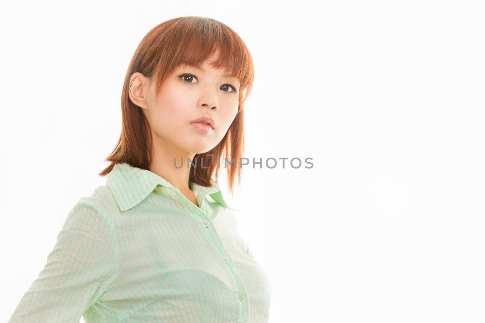 Chinese woman with formal business shirt looking serious