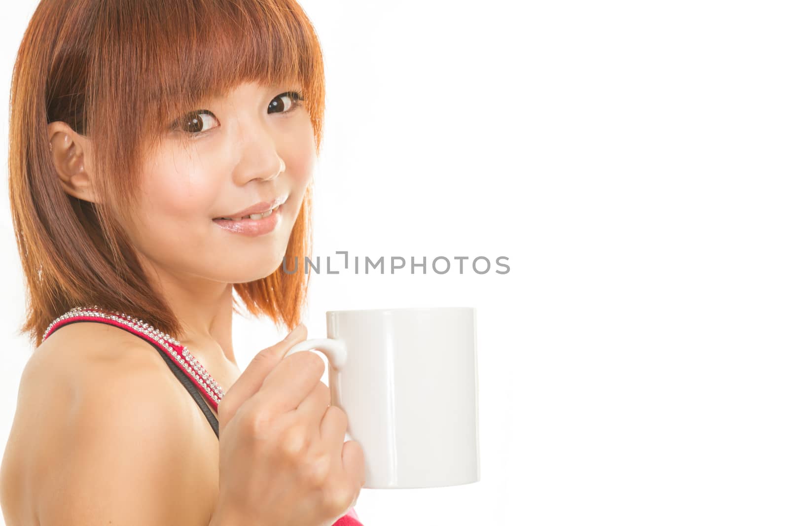 Chinese female with white coffee cup