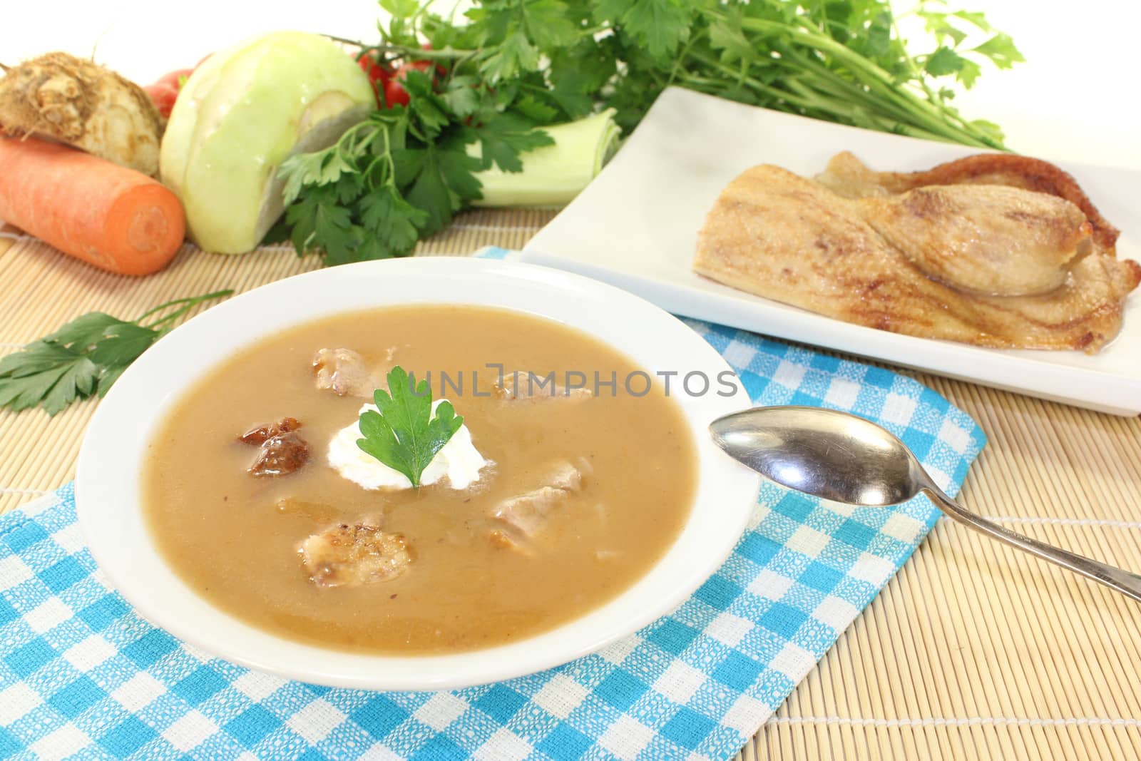 fresh duck soup on a light background