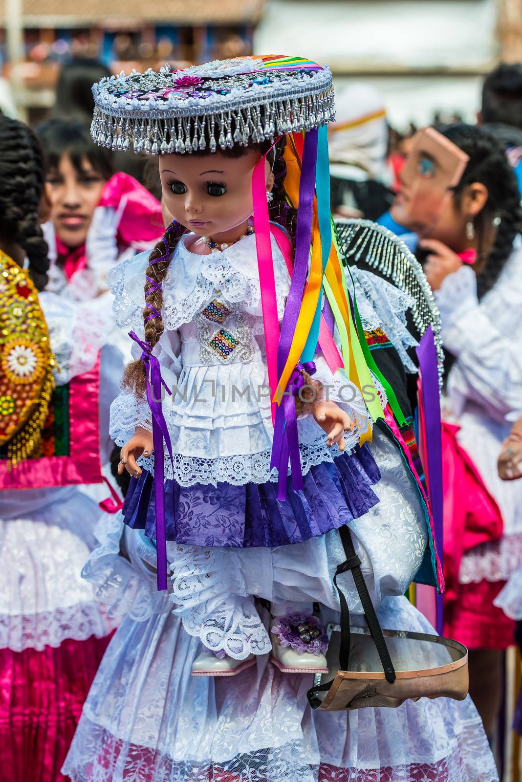 Pisac, Peru - July 16, 2013: Virgen del Carmen parade in the peruvian Andes at Pisac Peru on july 16th, 2013