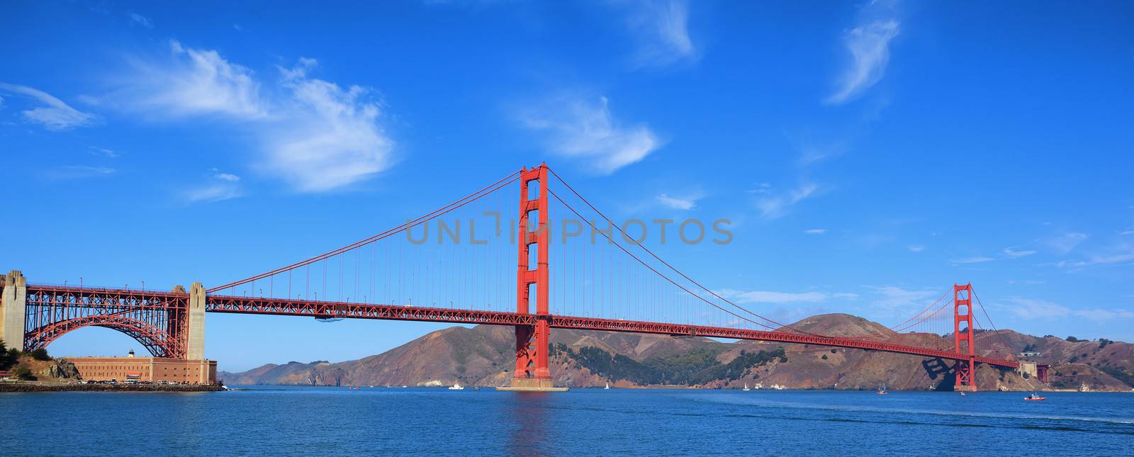 panoramic view of famous Golden Gate bridge by vwalakte