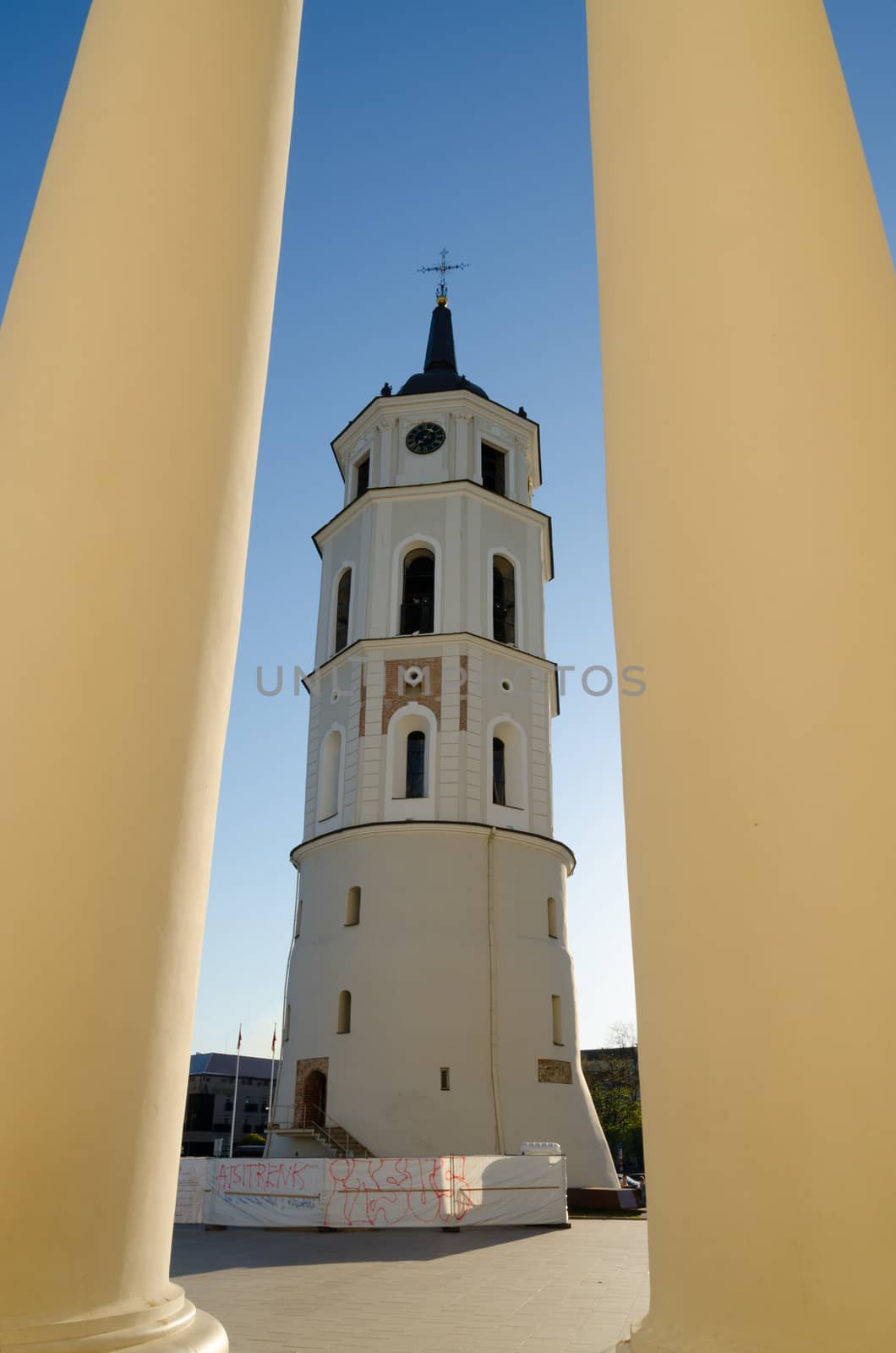 Bell tower on Cathedral Square in Vilnius. Lithuania.