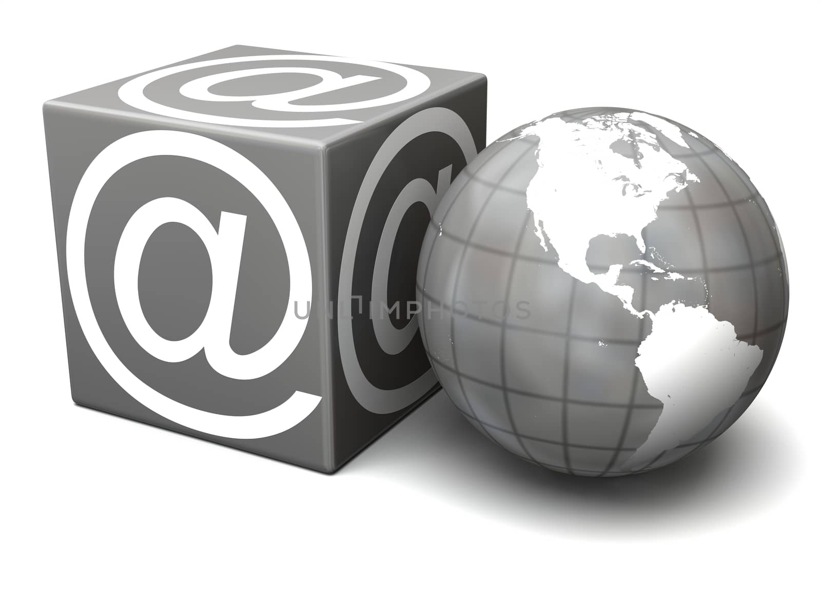 At "@" sign with globe isolated on white background