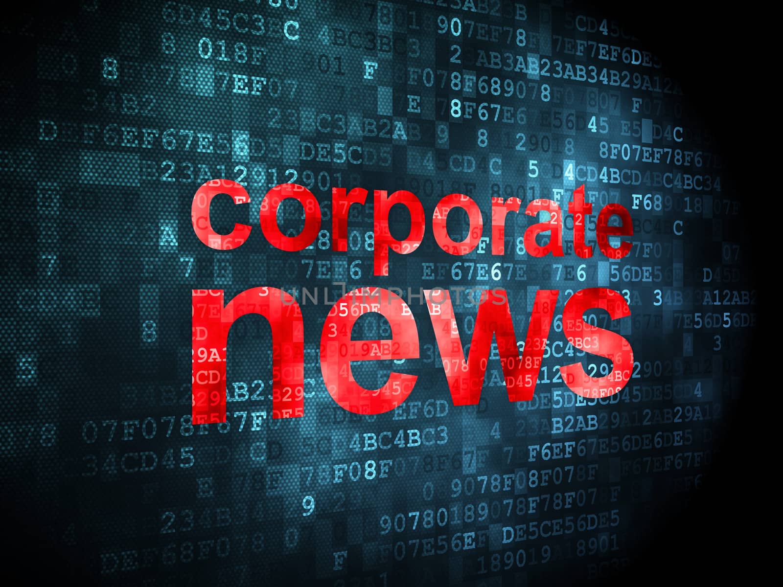 News concept: pixelated words Corporate News on digital background, 3d render