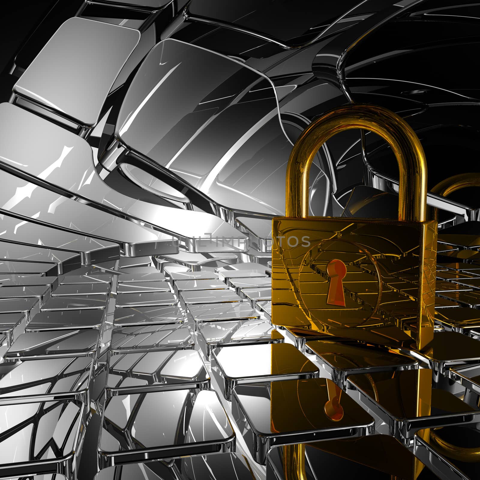 padlock in abstract space - 3d illustration