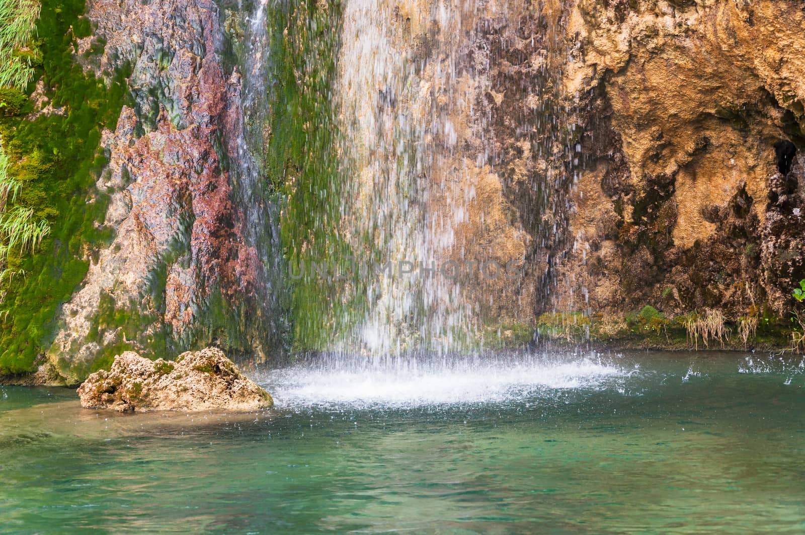 Splashing waterfall in Plitvice Lakes National Park