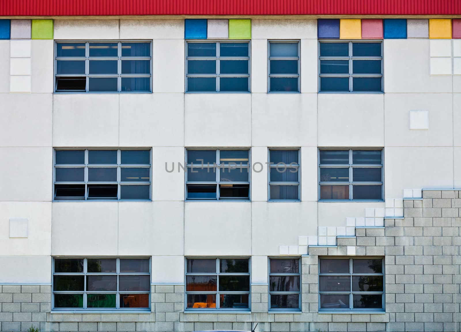 Colorful Generic Wall and Windows with Square Shapes, Stones and Bricks Texture