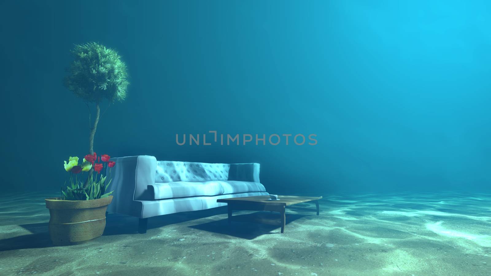 Living room underwater for Relaxation concept