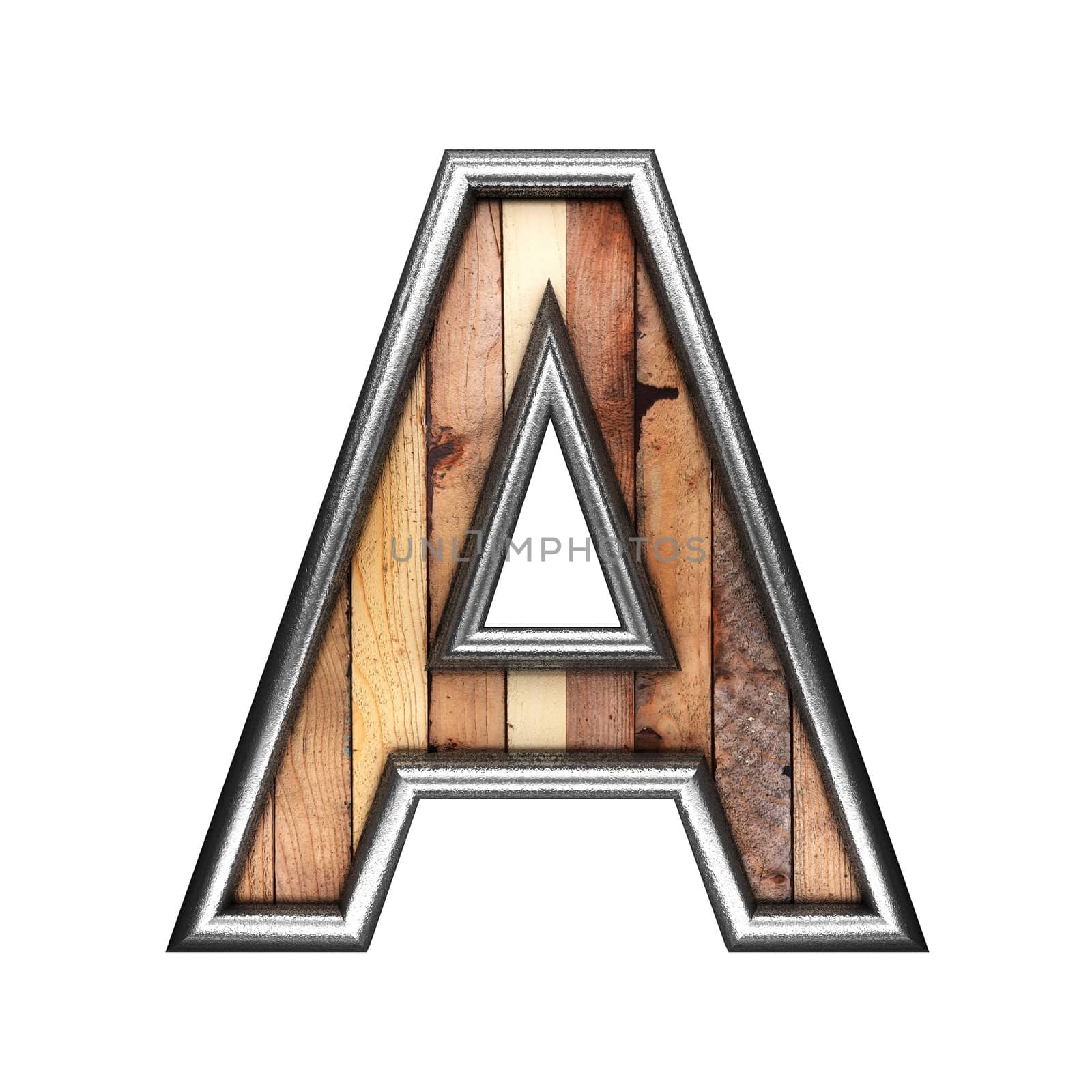isolated metal figure with wood