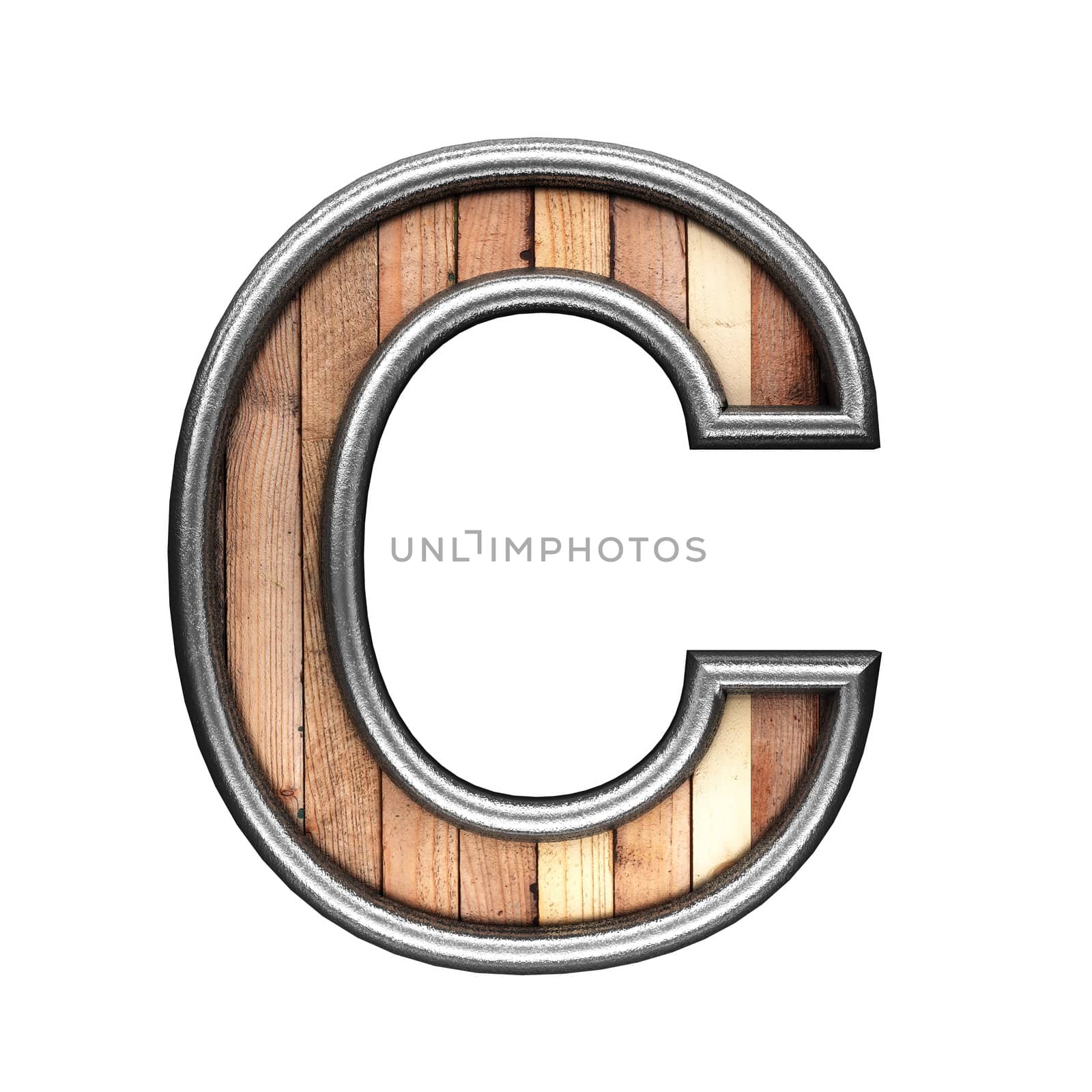 isolated metal figure with wood