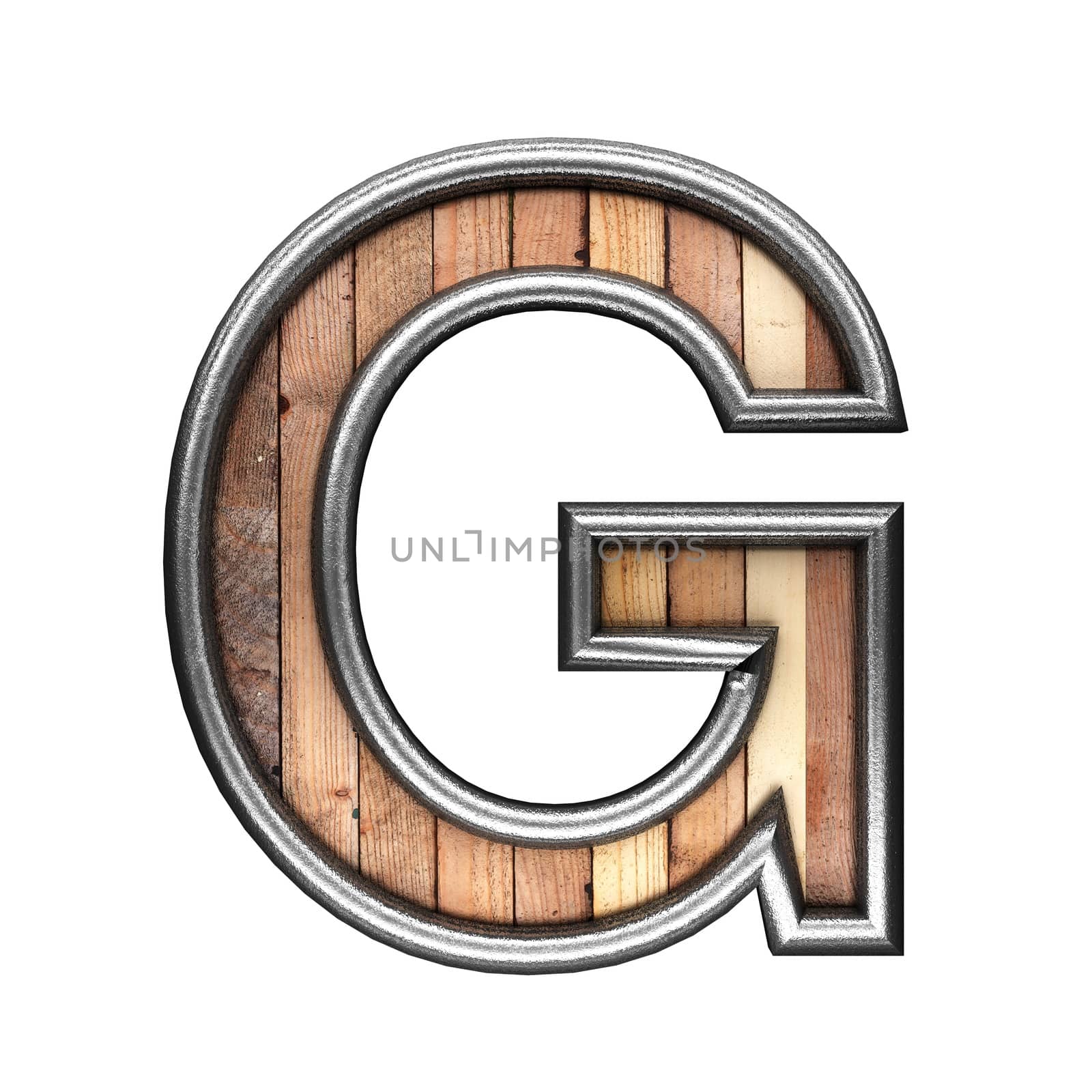 isolated metal figure with wood