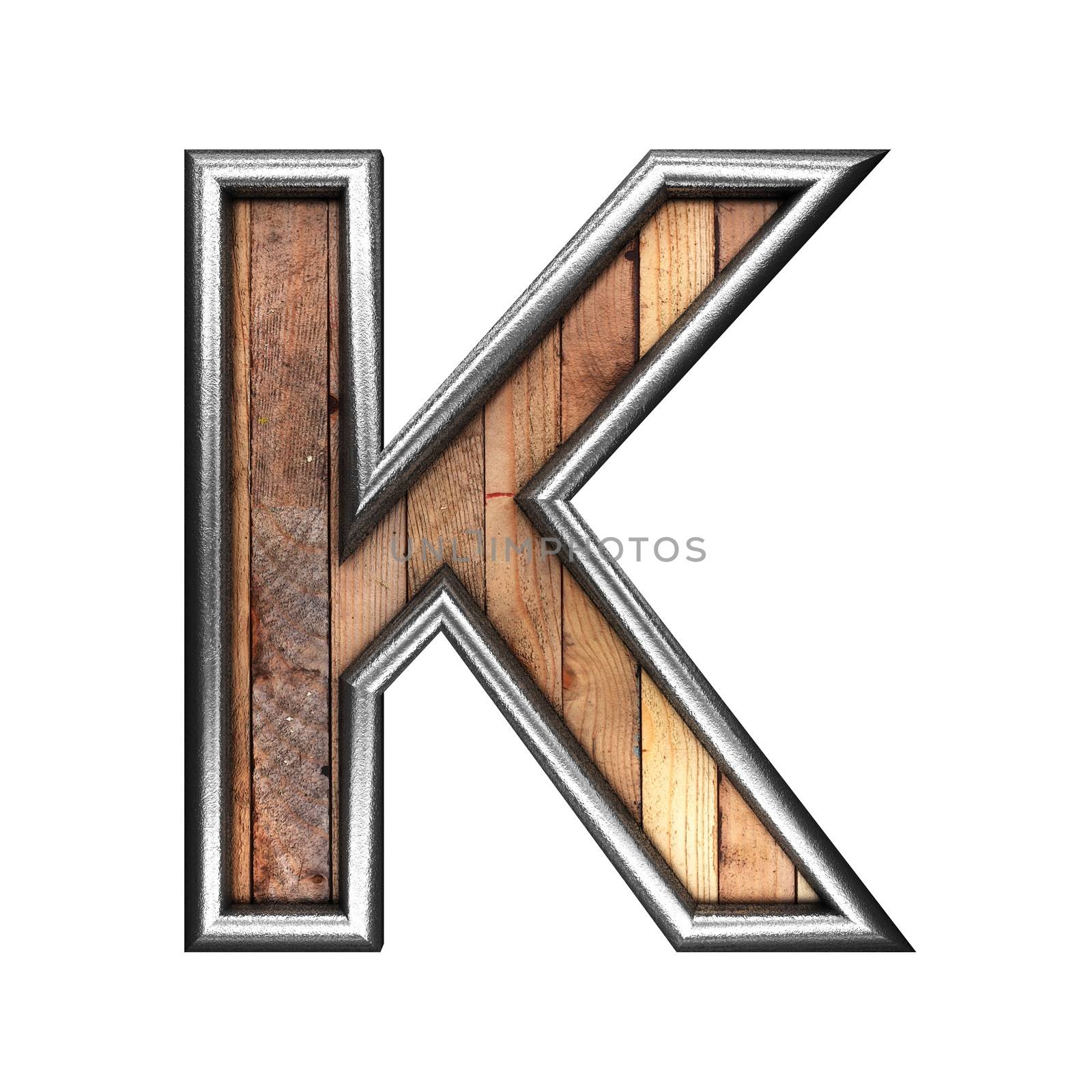 isolated metal figure with wood
