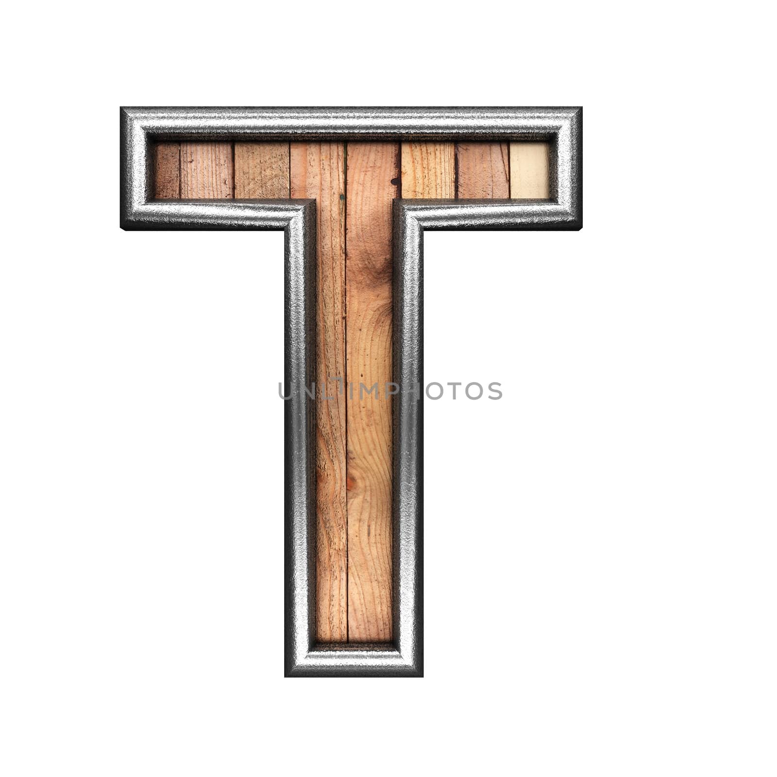 isolated metal figure with wood