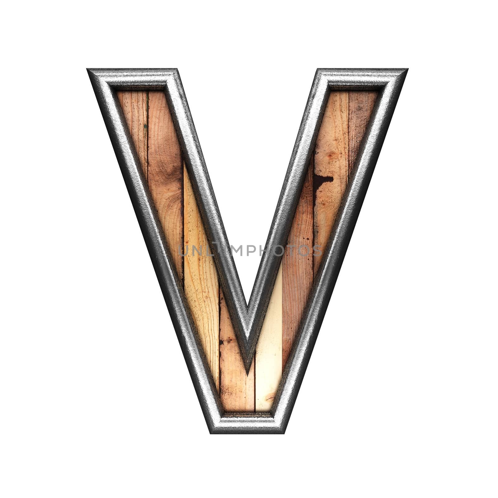 isolated metal figure with wood