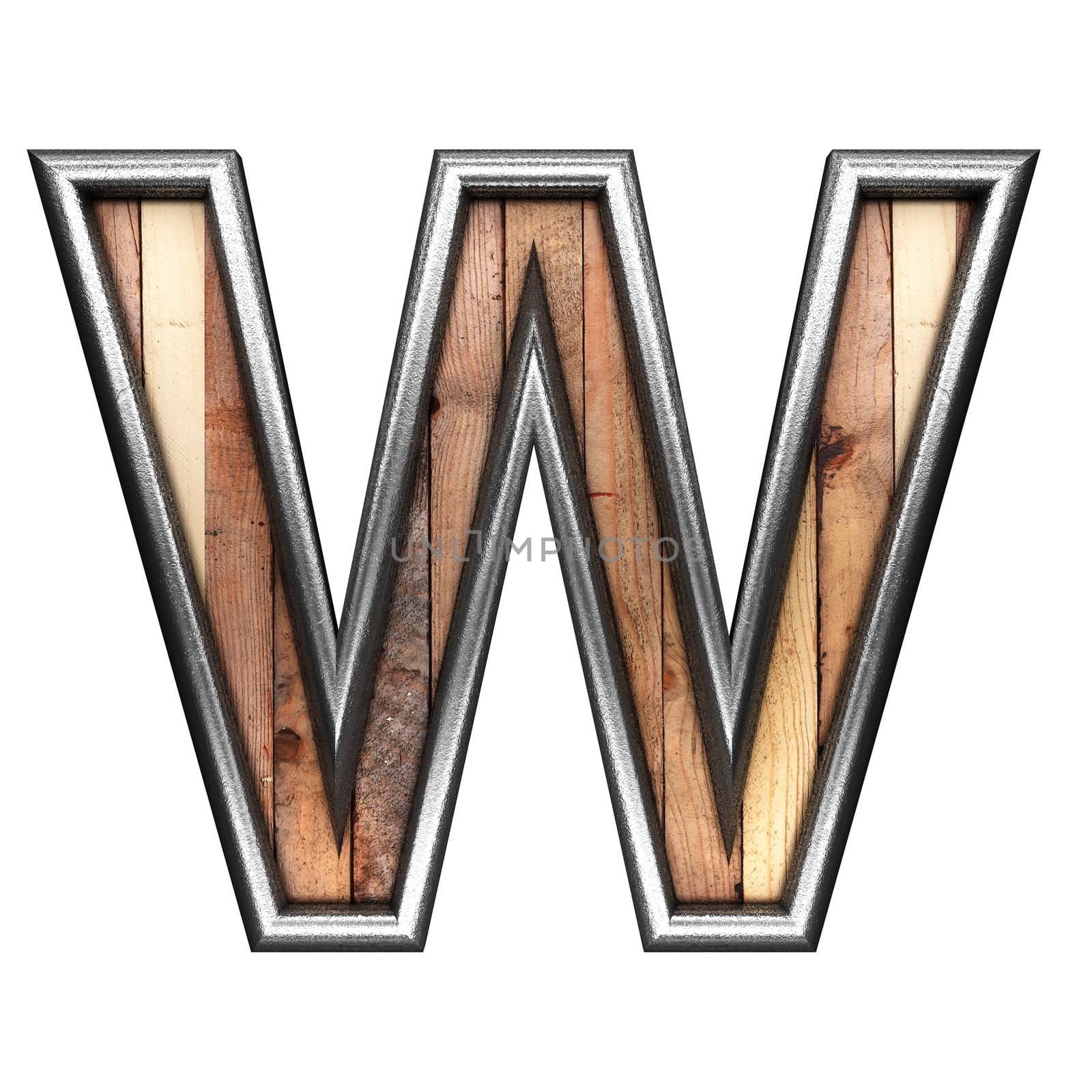 isolated metal figure with wood