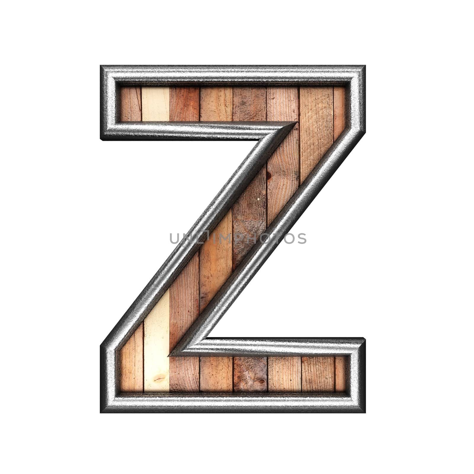 isolated metal figure with wood