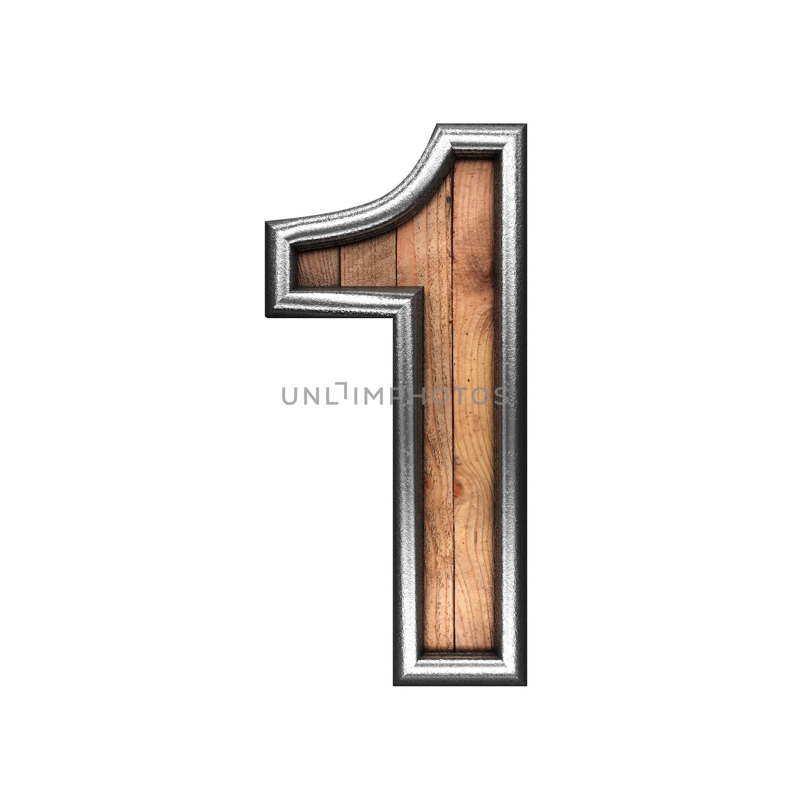 isolated metal figure with wood