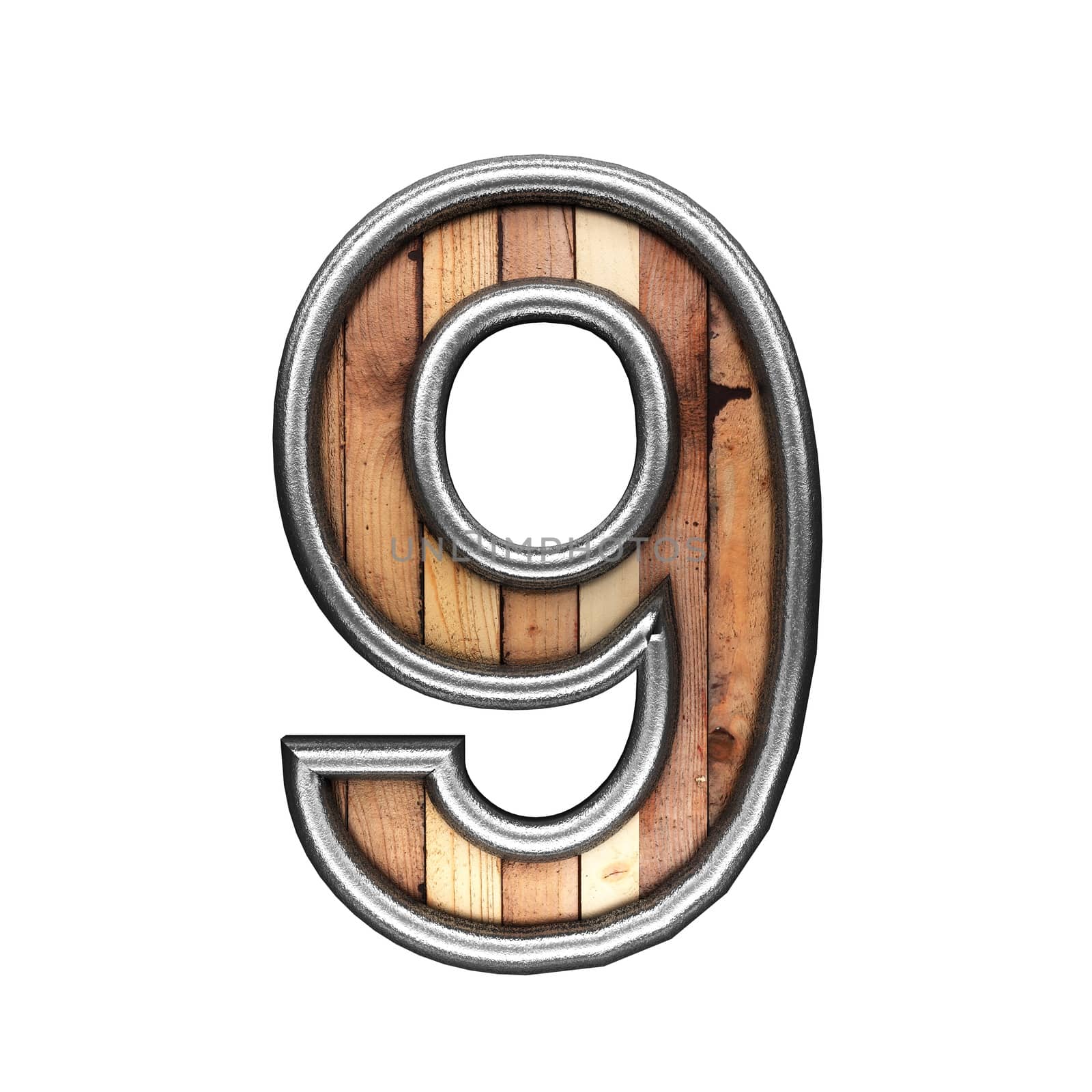 isolated metal figure with wood