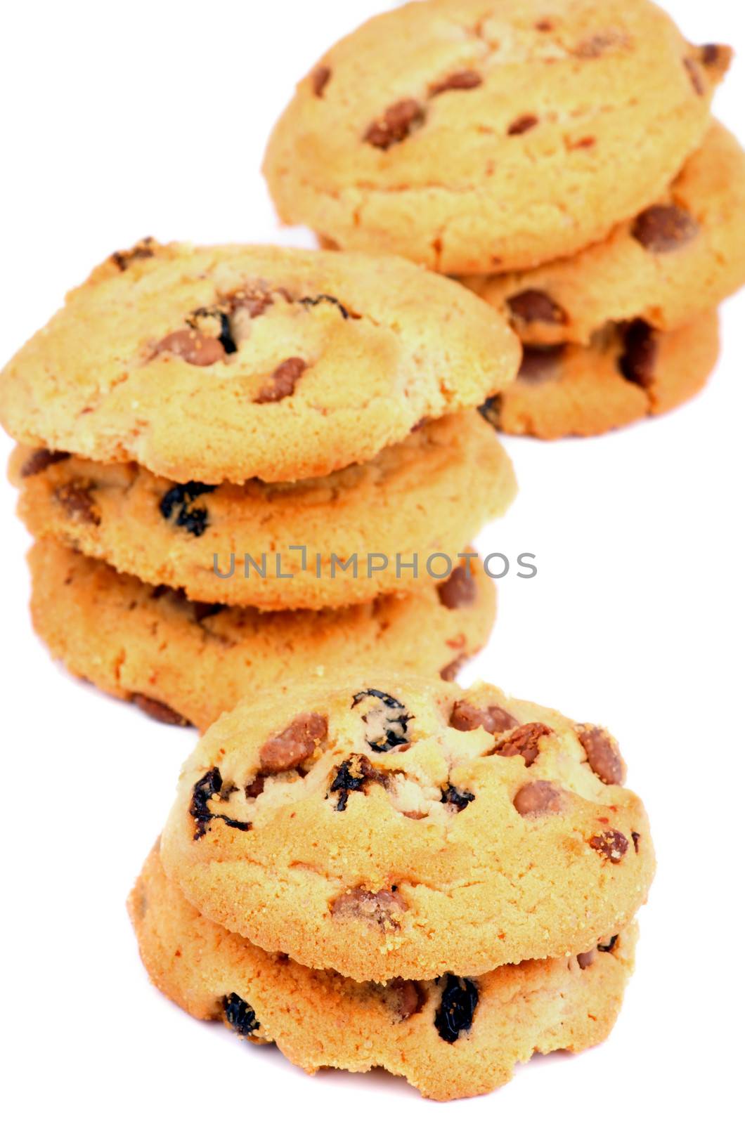 Arrangement of Christmas Cookies with Nuts and Raisins isolated on white background