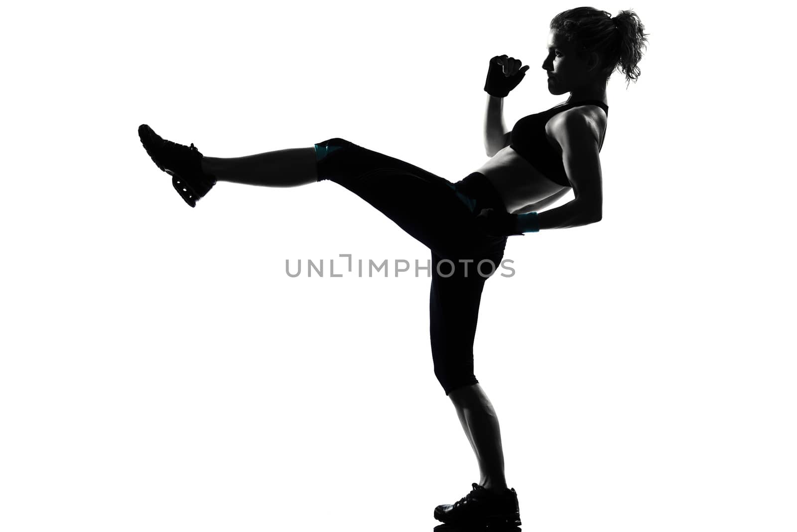one woman exercising workout fitness aerobic exercise posture on studio isolated white background