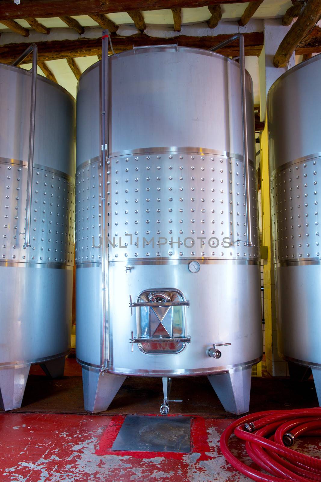 Stainless steel fermentation tanks vessels indoor of mediterranean winery