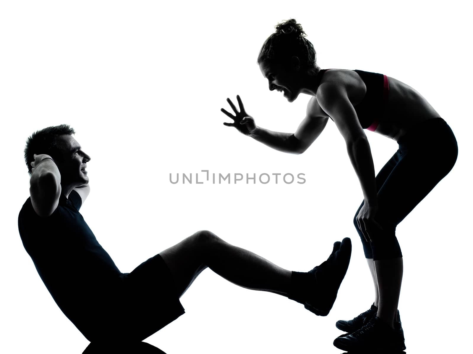 one couple man woman exercising workout fitness by PIXSTILL