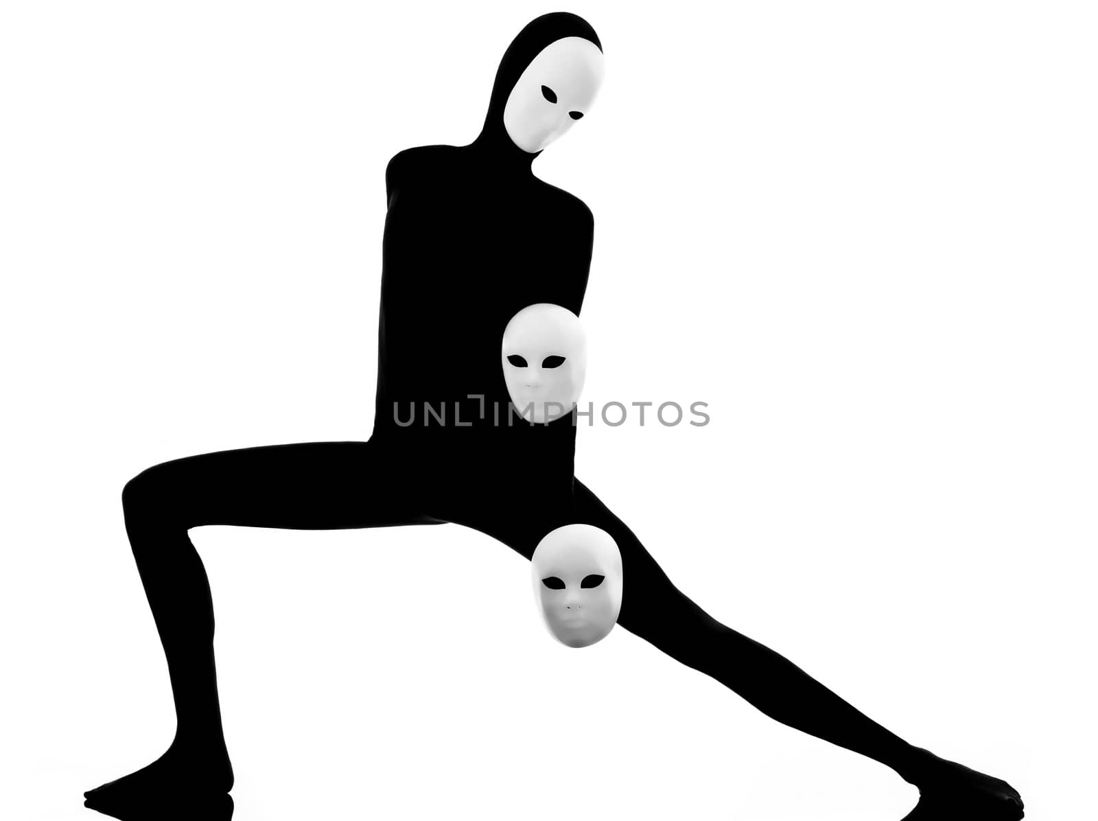 performer man mime with mask on studio isolated on white background