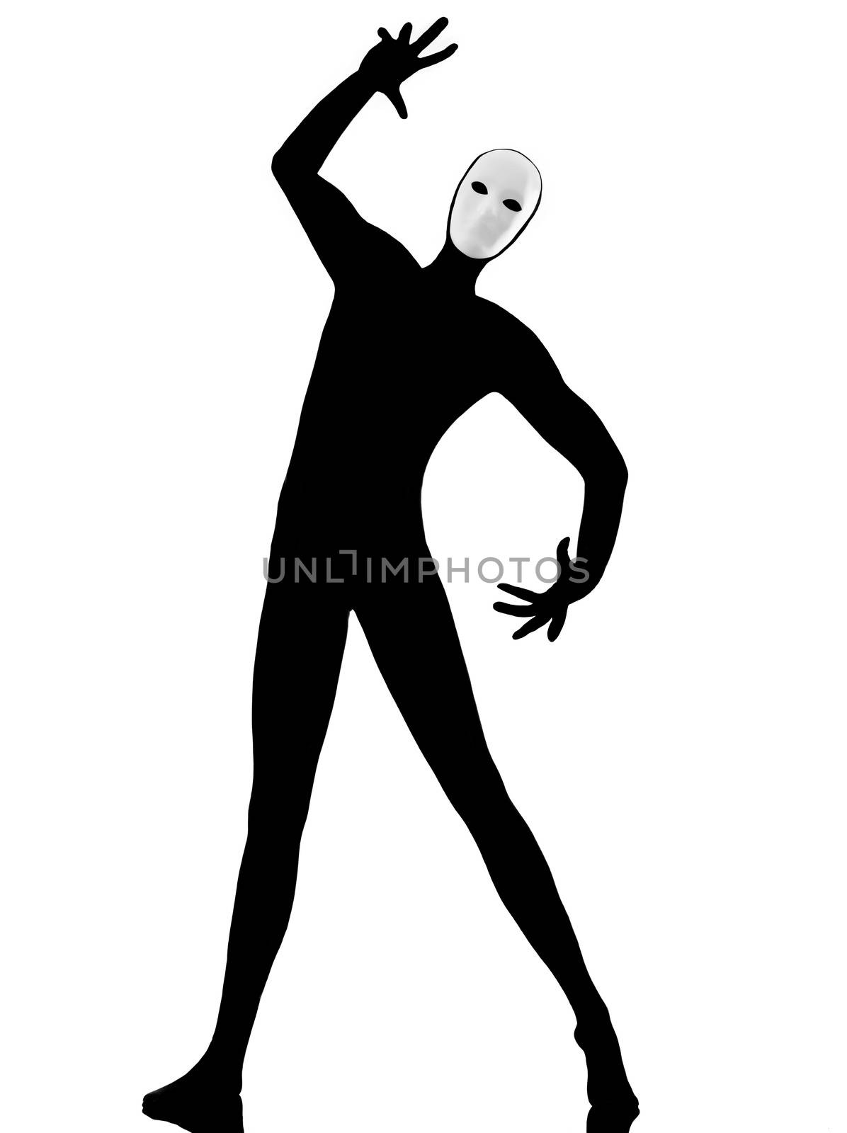 performer man mime with mask gesturing on studio isolated on white background