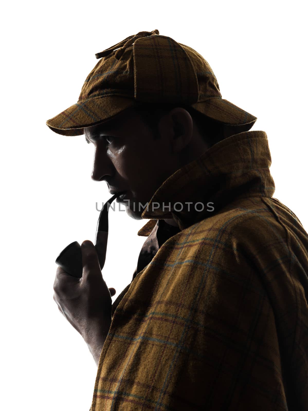 sherlock holmes silhouette in studio on white background