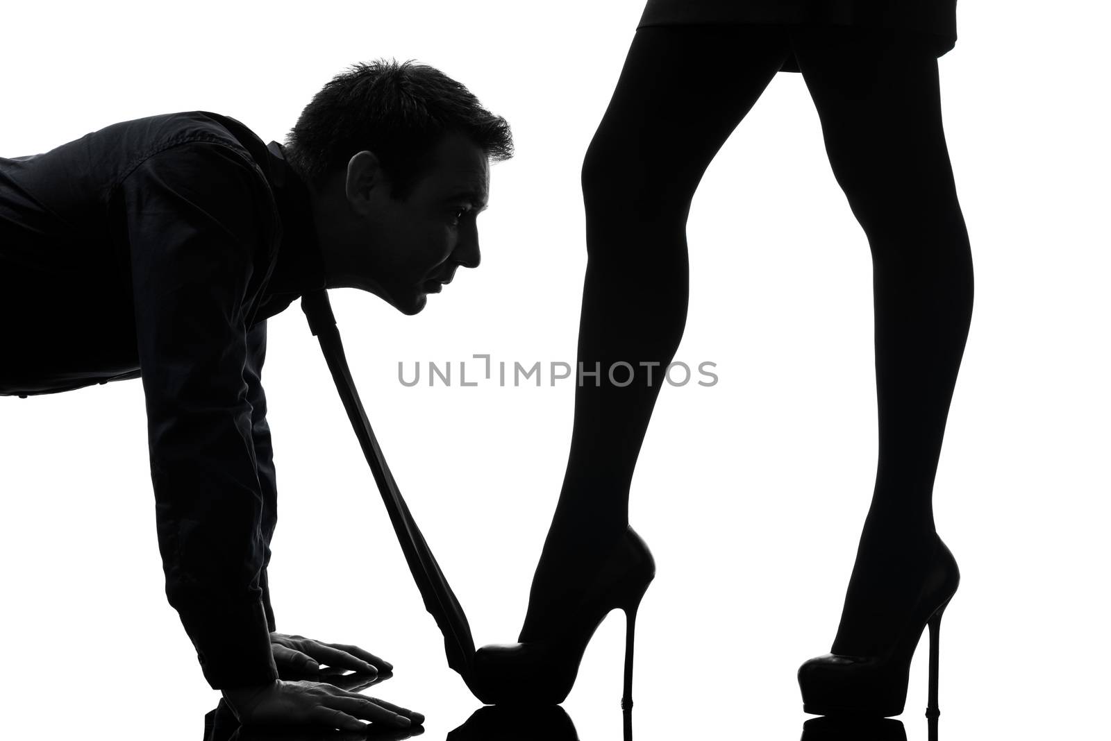 one caucasian couple woman seductress bonding concept  in silhouette studio isolated on white background