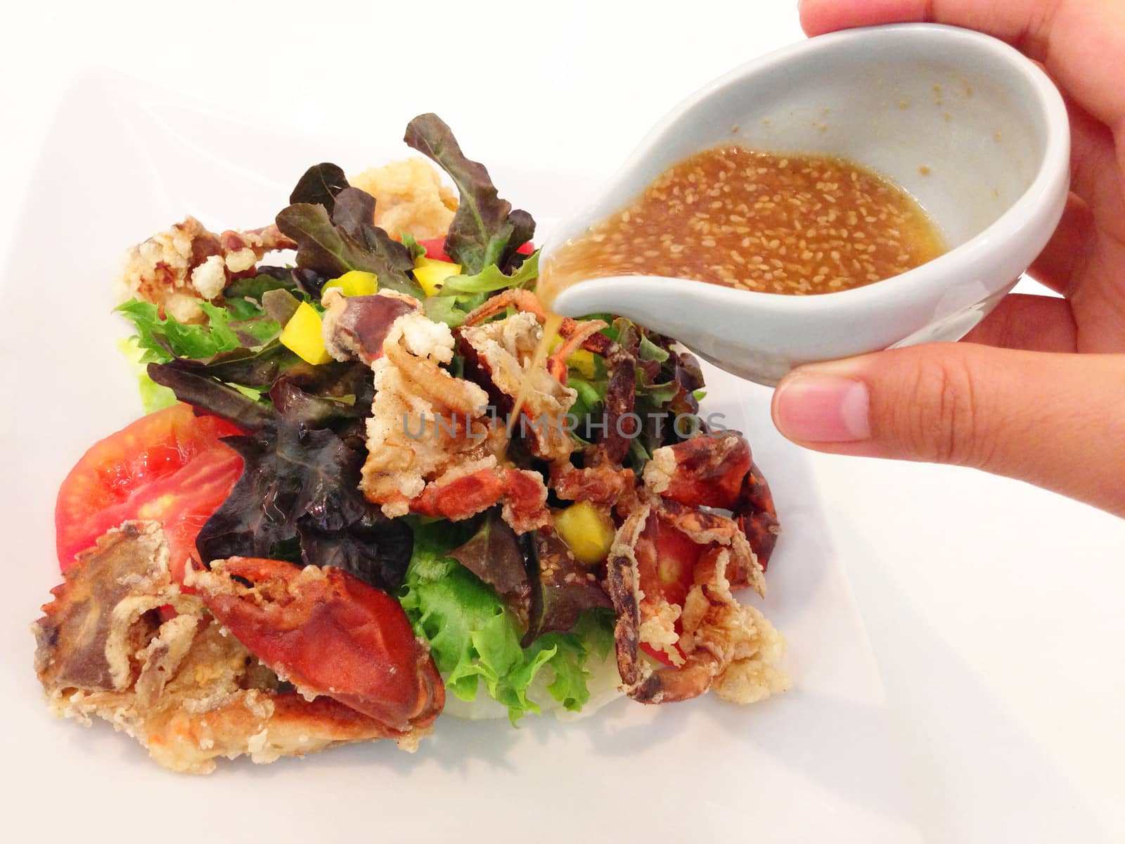 fried crab salad with japanese sauce